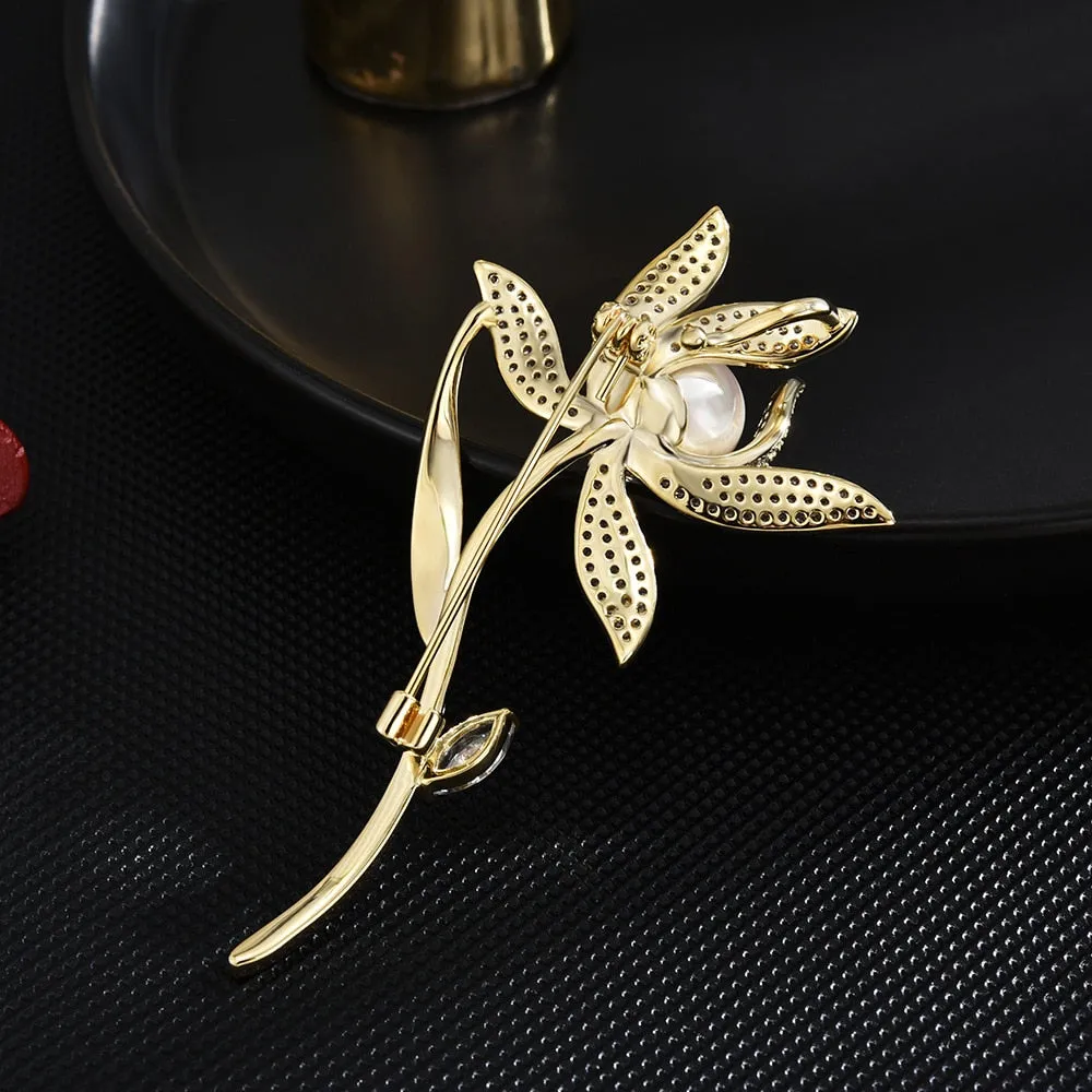 fashionable new luxury narcissus corsage copper micro inlaid plant brooch women