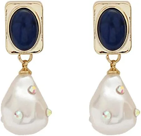 Faux Pearl Drop Earrings Embedded Square Embellished Rhinestone Dangle Earrings