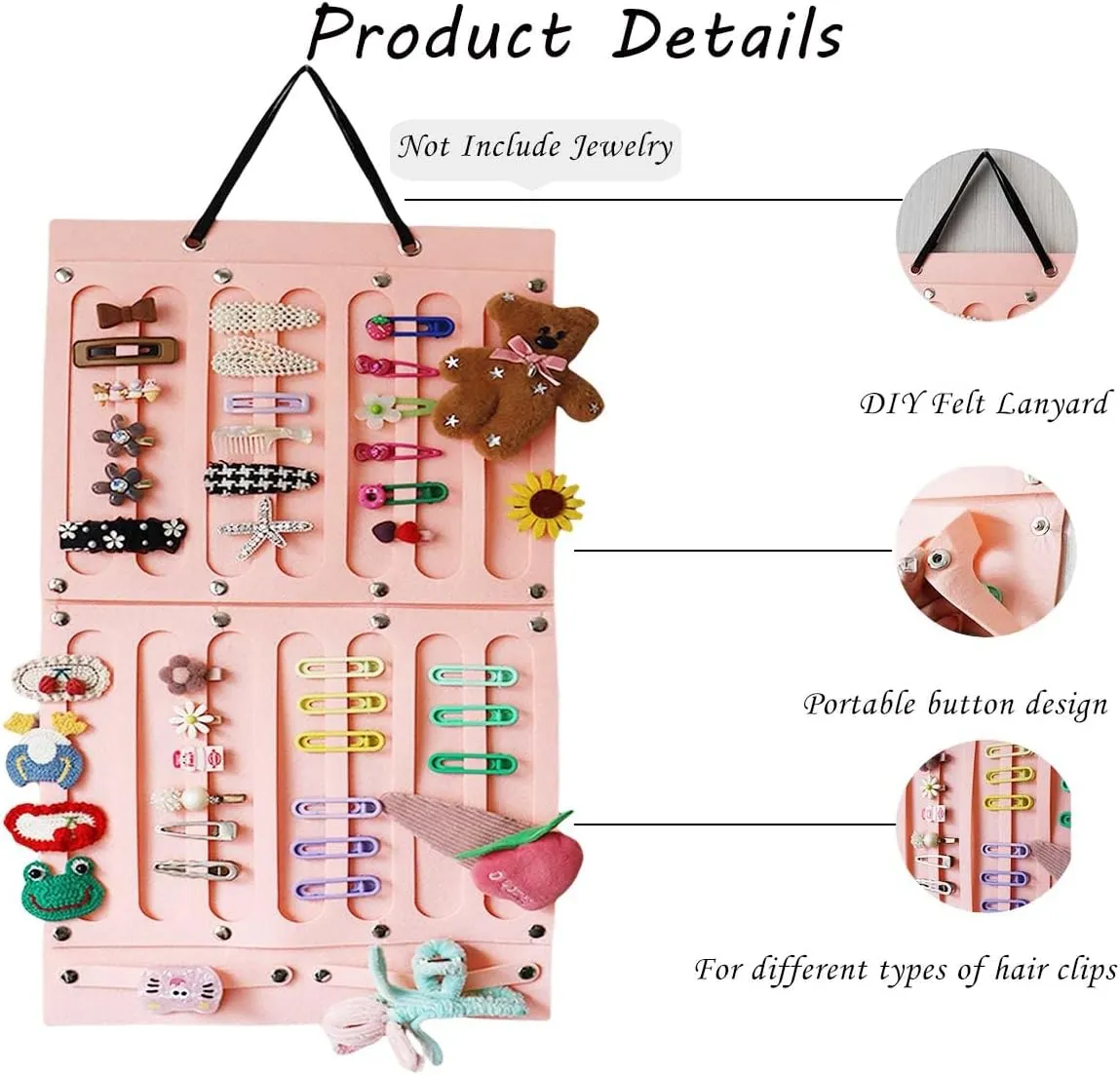 felt Hair Clip Organizer - Wall-Mounted Claw Clip Organizer and Hair Clip Holder, Stylish Storage for Hair Clips, Barrettes, and Accessories (Pink)