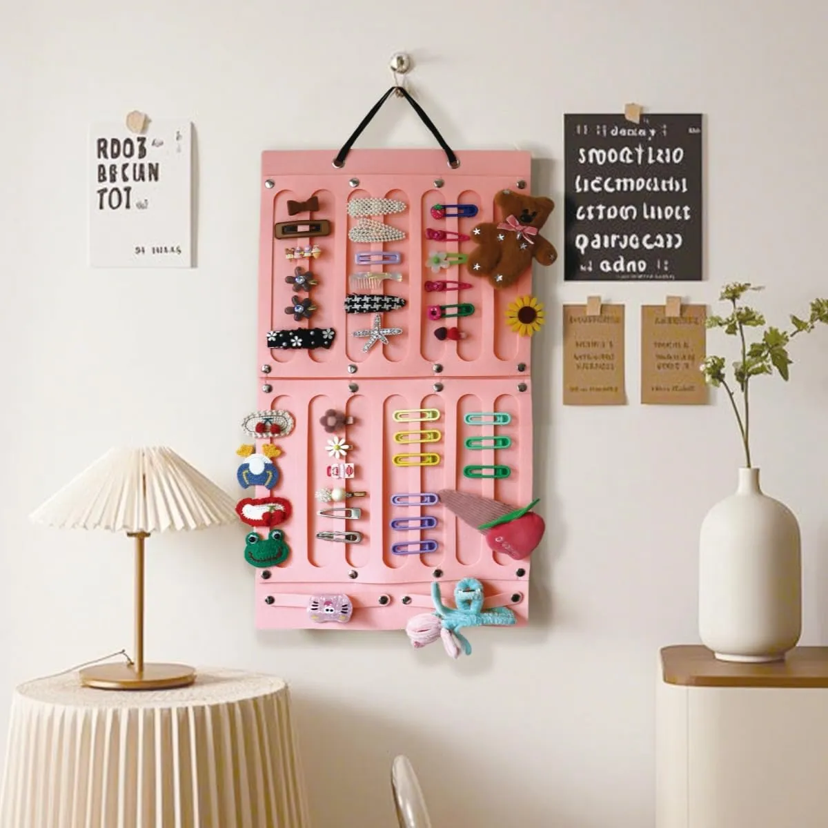 felt Hair Clip Organizer - Wall-Mounted Claw Clip Organizer and Hair Clip Holder, Stylish Storage for Hair Clips, Barrettes, and Accessories (Pink)
