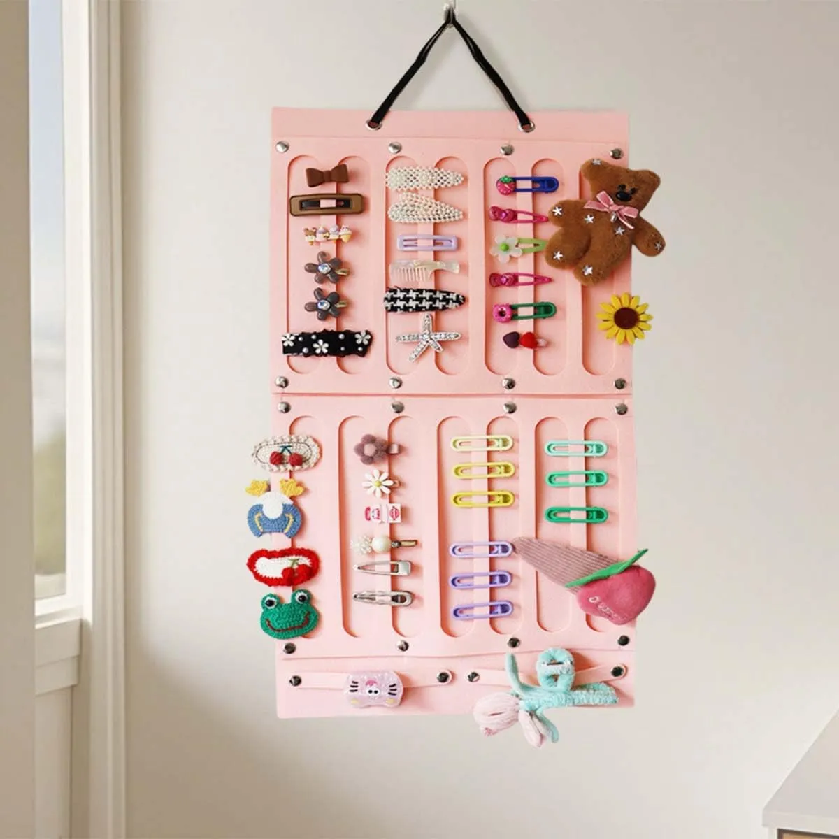 felt Hair Clip Organizer - Wall-Mounted Claw Clip Organizer and Hair Clip Holder, Stylish Storage for Hair Clips, Barrettes, and Accessories (Pink)