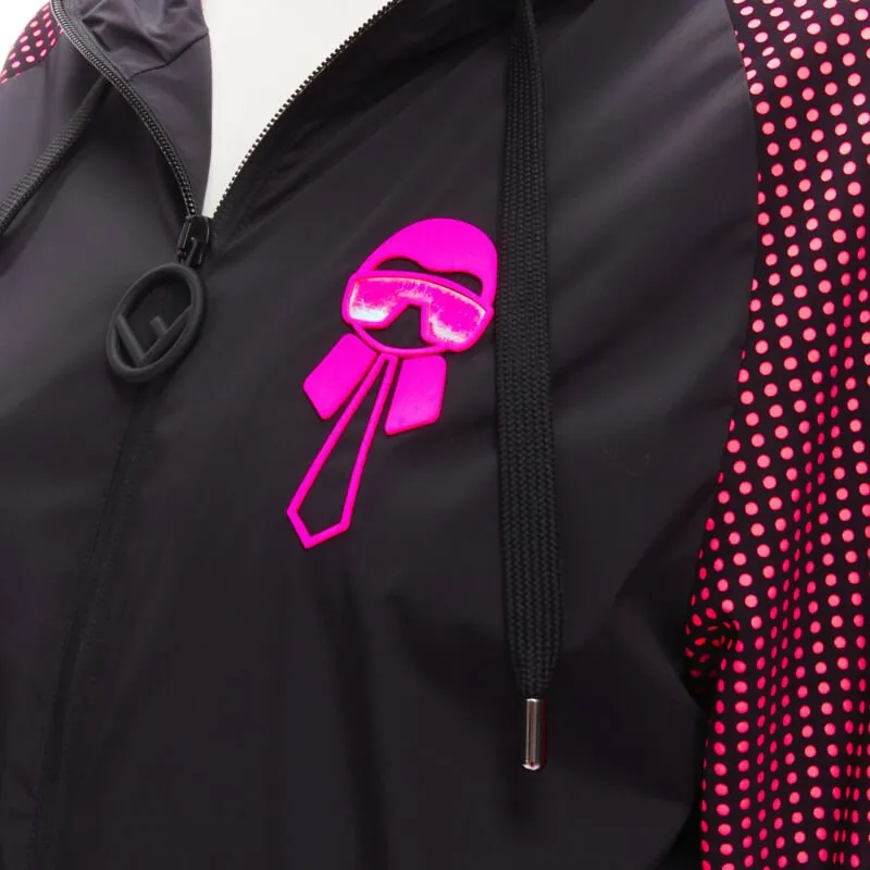 FENDI Karl Loves black pink polka dot nylon activewear windbreaker jacket