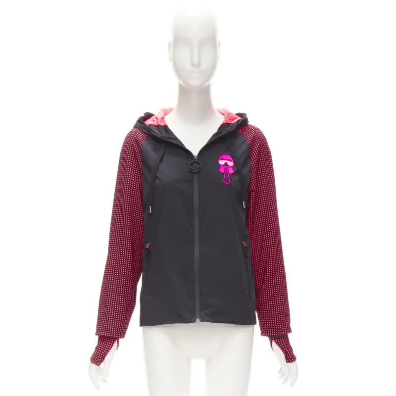 FENDI Karl Loves black pink polka dot nylon activewear windbreaker jacket