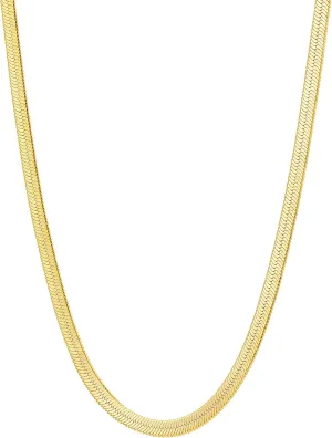Fiusem Gold Plated Necklace for Women, 14K Gold Plated Herringbone Chain Necklaces, Snake Choker Chain for Women
