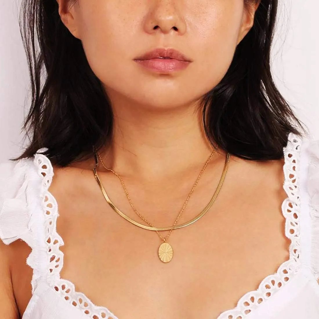 Fiusem Gold Plated Necklace for Women, 14K Gold Plated Herringbone Chain Necklaces, Snake Choker Chain for Women