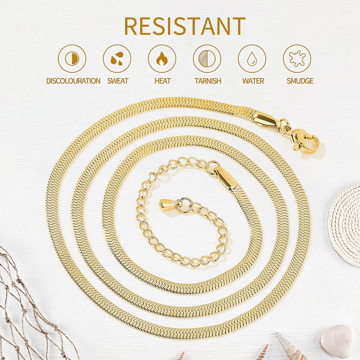 Fiusem Gold Plated Necklace for Women, 14K Gold Plated Herringbone Chain Necklaces, Snake Choker Chain for Women