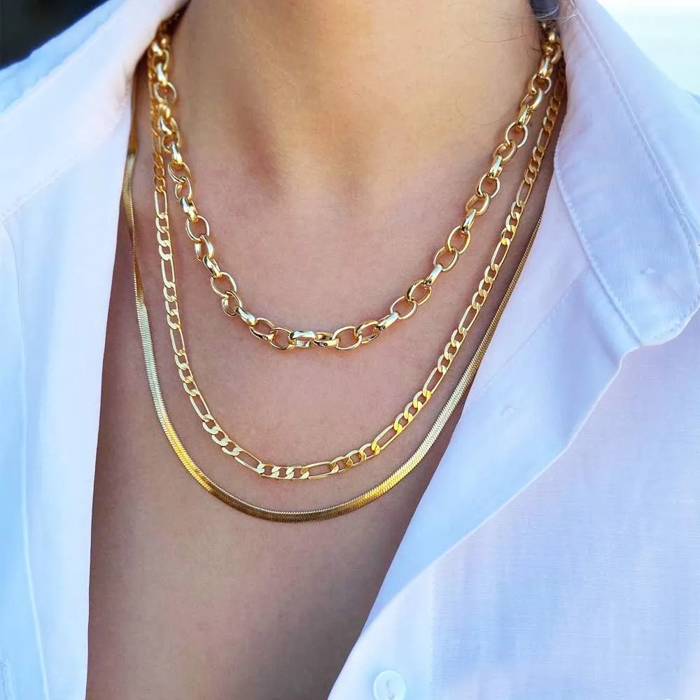Fiusem Gold Plated Necklace for Women, 14K Gold Plated Herringbone Chain Necklaces, Snake Choker Chain for Women