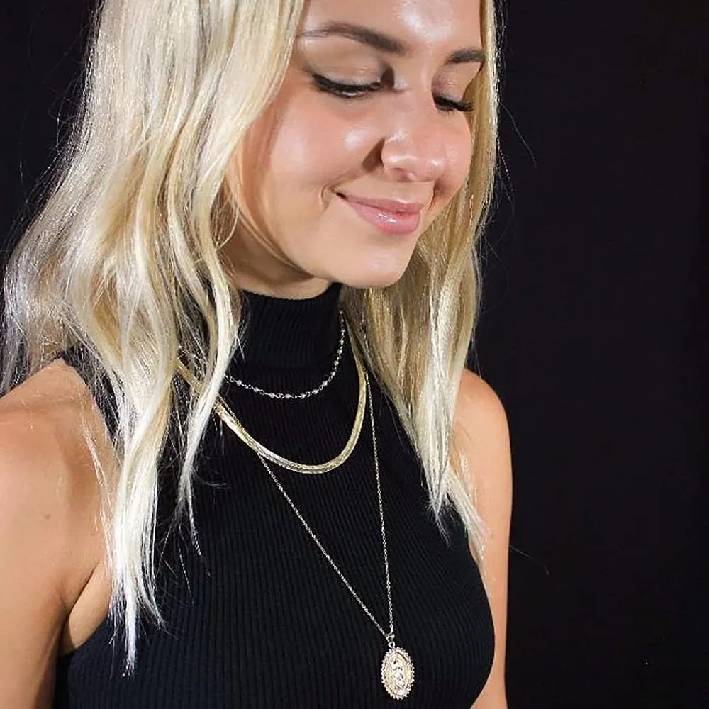 Fiusem Gold Plated Necklace for Women, 14K Gold Plated Herringbone Chain Necklaces, Snake Choker Chain for Women