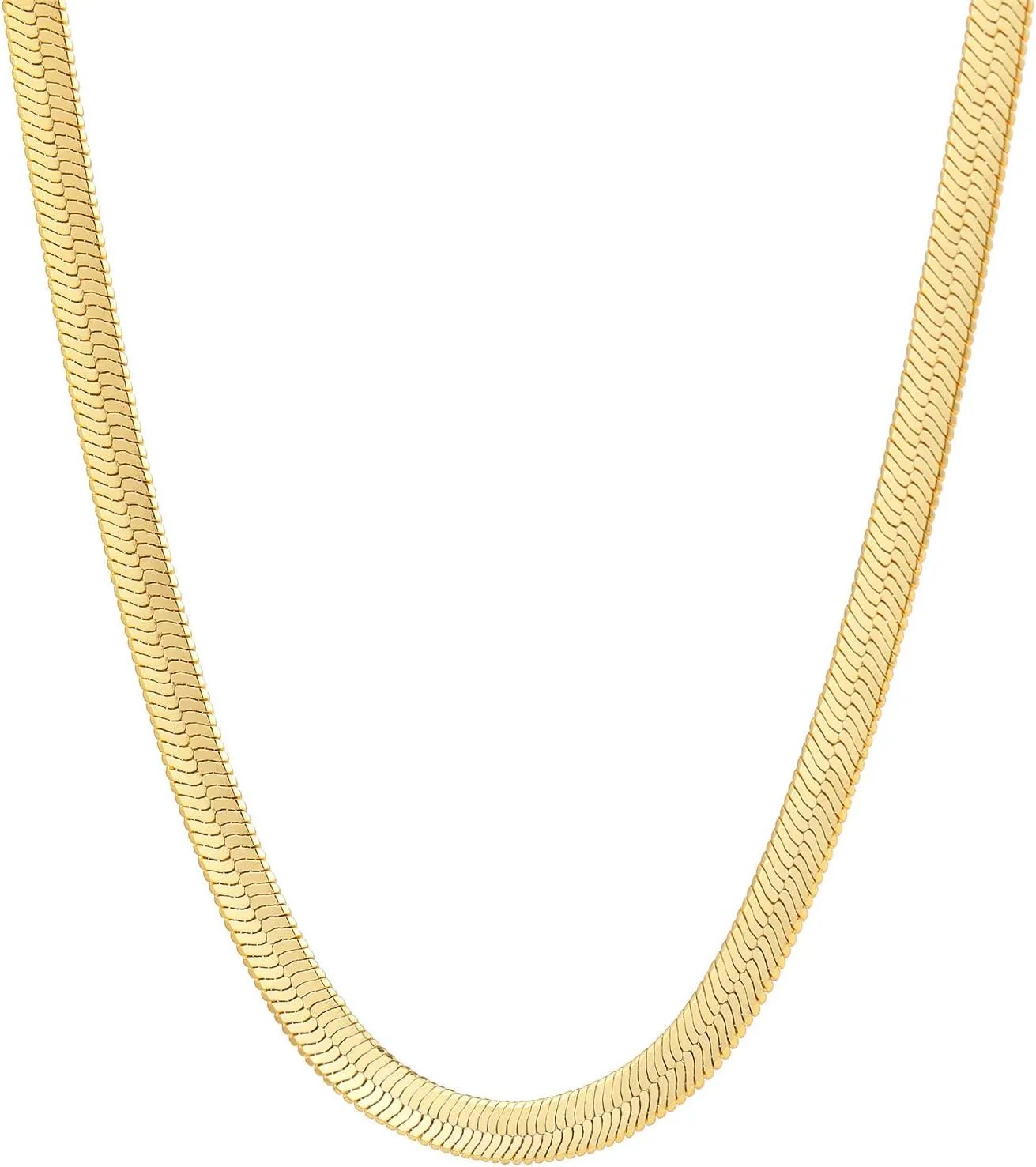 Fiusem Gold Plated Necklace for Women, 14K Gold Plated Herringbone Chain Necklaces, Snake Choker Chain for Women