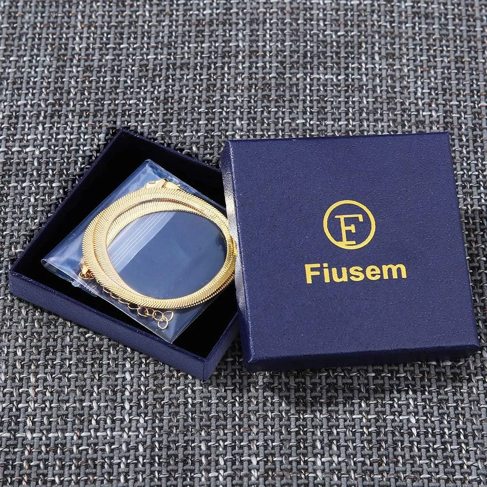 Fiusem Gold Plated Necklace for Women, 14K Gold Plated Herringbone Chain Necklaces, Snake Choker Chain for Women