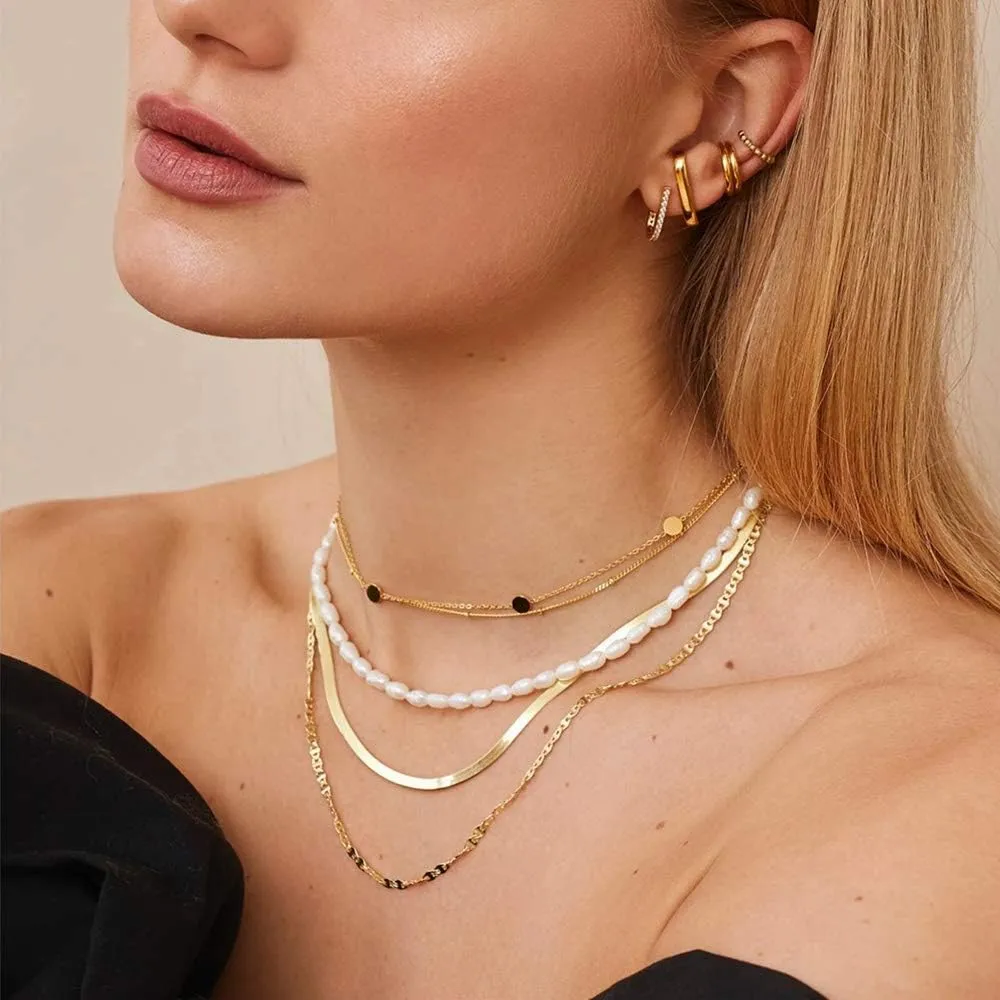 Fiusem Gold Plated Necklace for Women, 14K Gold Plated Herringbone Chain Necklaces, Snake Choker Chain for Women