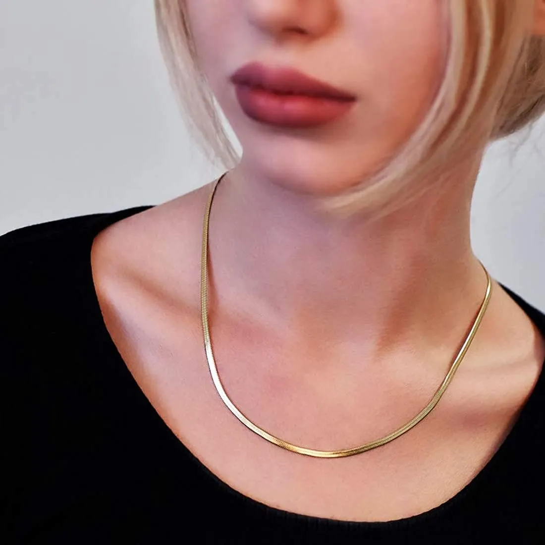 Fiusem Gold Plated Necklace for Women, 14K Gold Plated Herringbone Chain Necklaces, Snake Choker Chain for Women