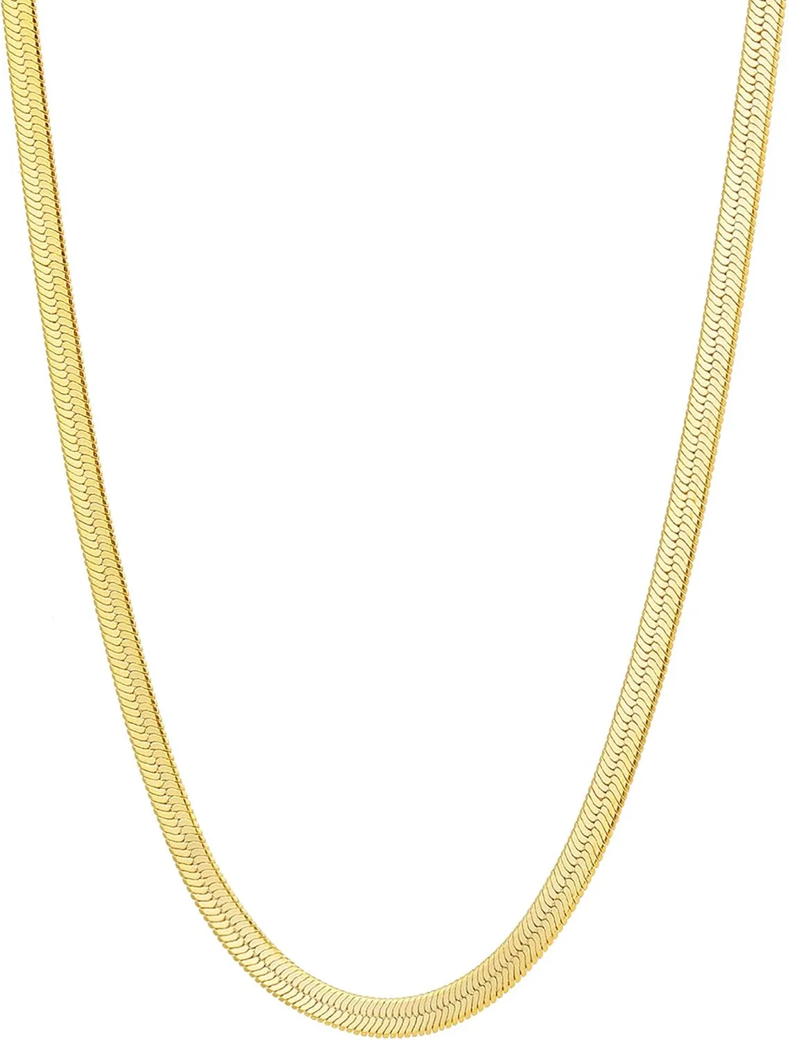 Fiusem Gold Plated Necklace for Women, 14K Gold Plated Herringbone Chain Necklaces, Snake Choker Chain for Women