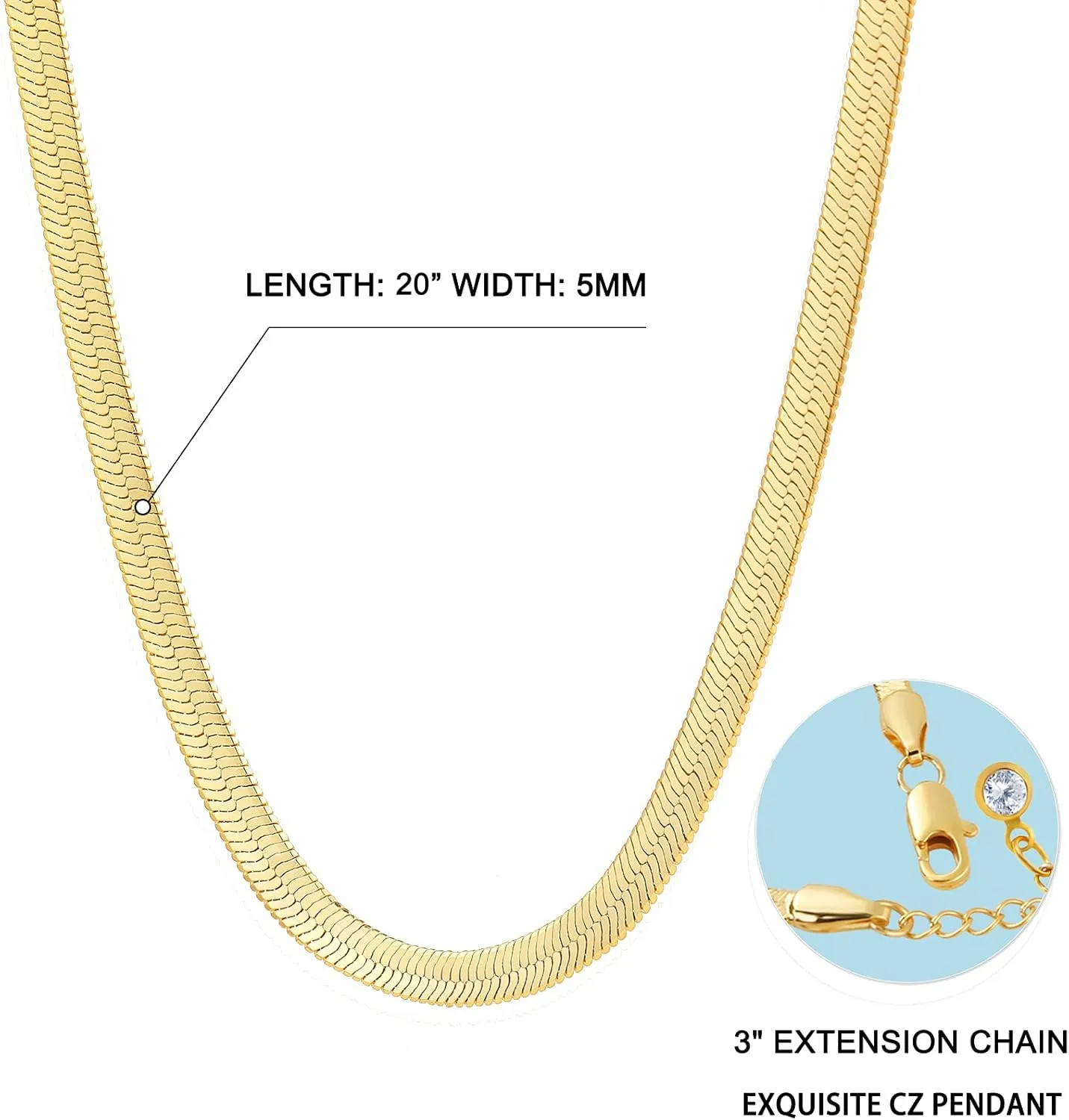 Fiusem Gold Plated Necklace for Women, 14K Gold Plated Herringbone Chain Necklaces, Snake Choker Chain for Women