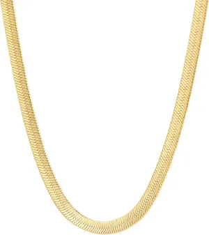 Fiusem Gold Plated Necklace for Women, 14K Gold Plated Herringbone Chain Necklaces, Snake Choker Chain for Women