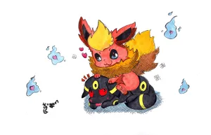 Flareon and Litten - 11x17 Character Drawing