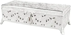 flexman 23x11x7.2CM Vintage Metal Jewelry Box, Large Capacity Rectangular Trinket Storage Box, Treasure Chest Organizer for Girl Women Necklace Earrings Rings (Silver)
