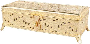 flexman Vintage Metal Jewelry Box, Large Capacity Rectangular Trinket Storage Box, Treasure Chest Organizer for Girl Women Necklace Earrings Rings (Gold)