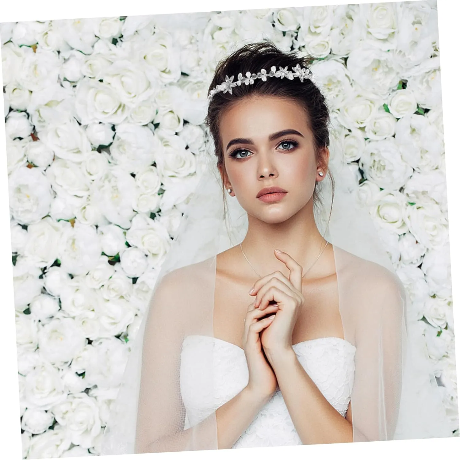 Floral Headdress Hair Bands for Women Floral Vines Flower Hair Accessories Tiara for Girls Floral Hair Accessories Bridal Hair Headband Crystal Wreath The Flowers Girl Child Crown, Silver