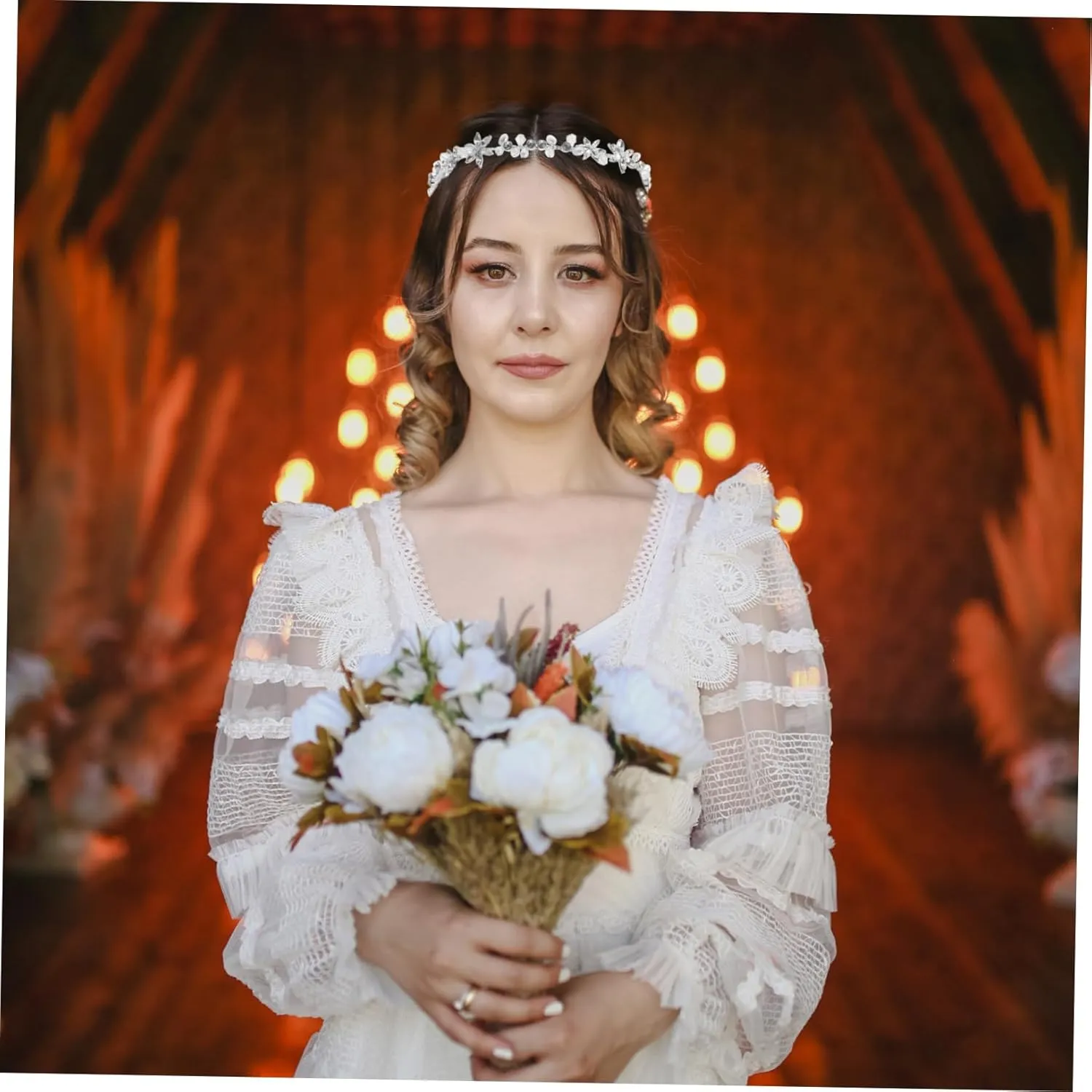 Floral Headdress Hair Bands for Women Floral Vines Flower Hair Accessories Tiara for Girls Floral Hair Accessories Bridal Hair Headband Crystal Wreath The Flowers Girl Child Crown, Silver