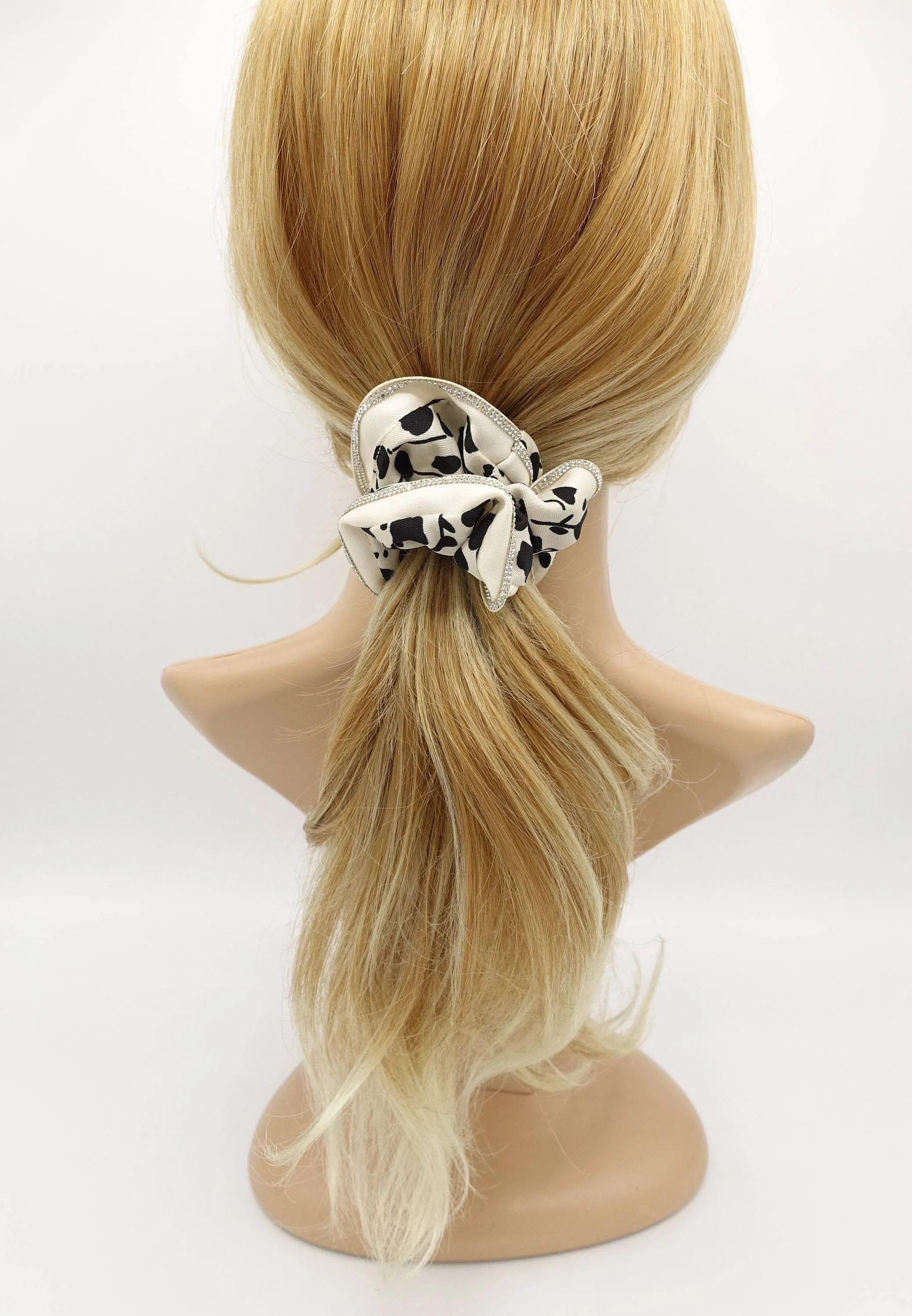 floral scrunchies hotfix embellished trim hair elastic scrunchie for women