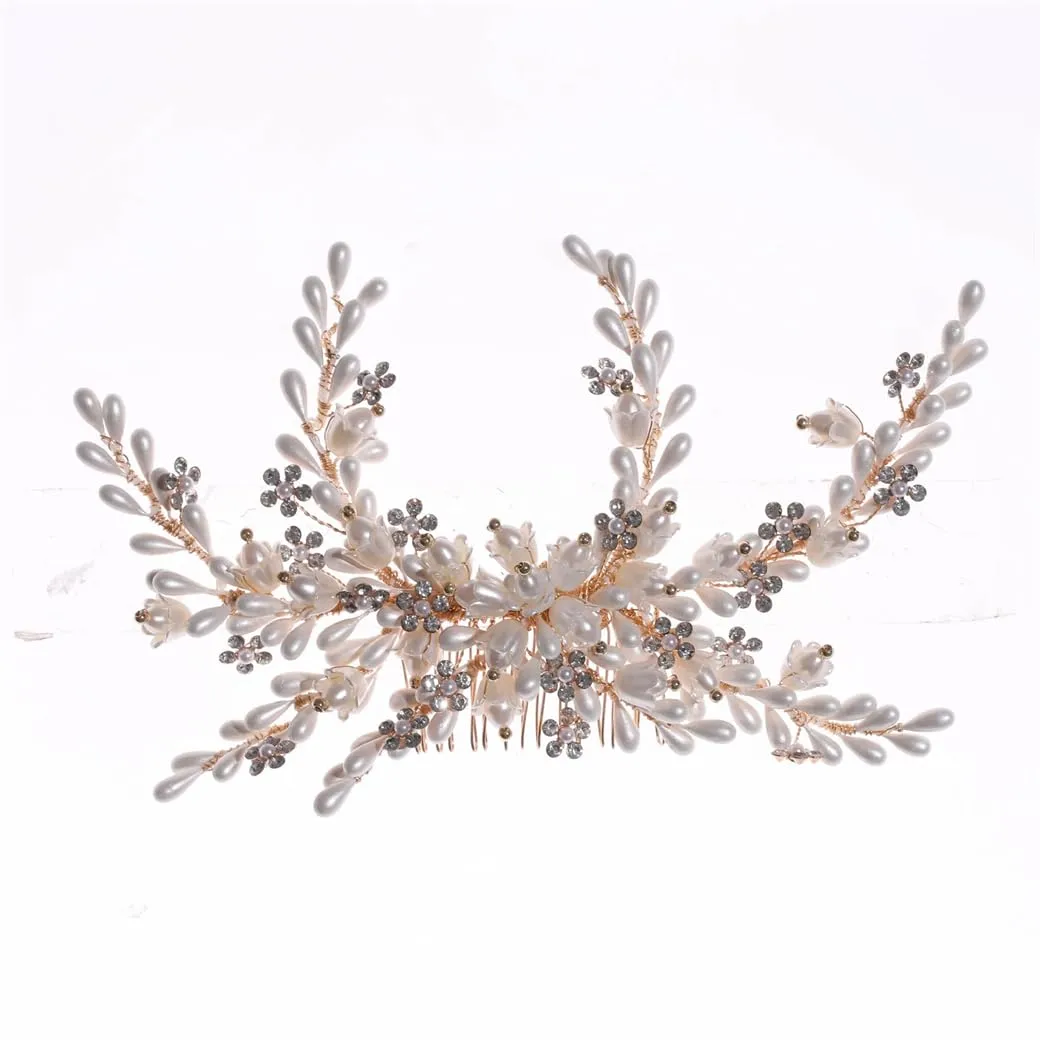 Flower Hair Comb Clip Hairpin For Women Bridal Wedding Hair Accessories Jewelry Headband Tiara Gold