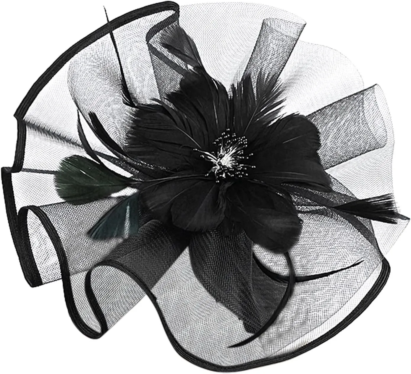 Flower Mesh Feather Fascinators for Women Party Hat Headband Derby Wedding Church Bridal Cocktail Feathers Hair Clip