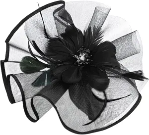 Flower Mesh Feather Fascinators for Women Party Hat Headband Derby Wedding Church Bridal Cocktail Feathers Hair Clip