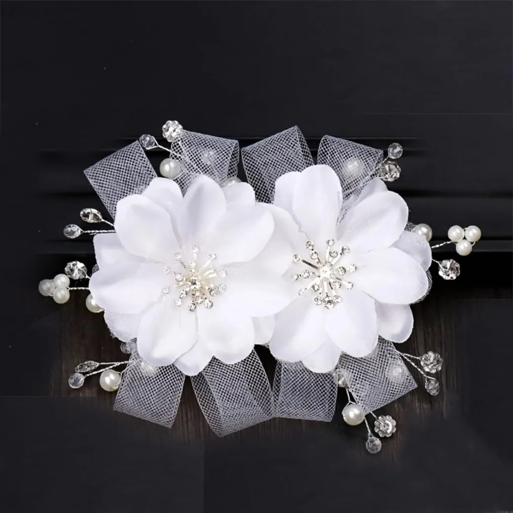 Flower Rhinestones Hair Clips Headdress Bride Wedding Hair Clips Headbands Hair Accessories Silver