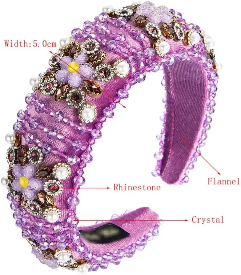 FMURY Pearl Rhinestone Floral Hair Bands Velvet Crystal Wide Edge Hair Accessories
