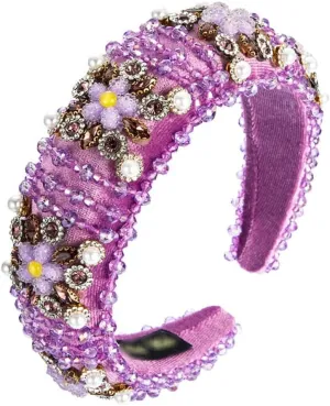 FMURY Pearl Rhinestone Floral Hair Bands Velvet Crystal Wide Edge Hair Accessories