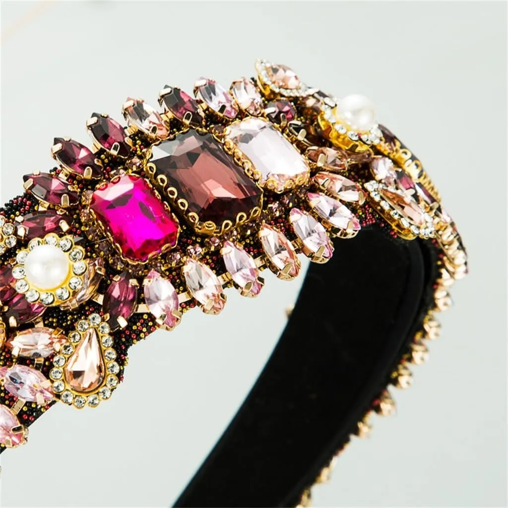FMURY Rhinestone Pearl Velvet Hair Bands for Women with Small Steel Beads Decorative Hair Accessories