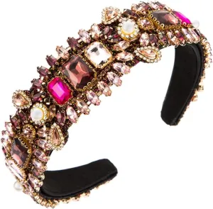 FMURY Rhinestone Pearl Velvet Hair Bands for Women with Small Steel Beads Decorative Hair Accessories