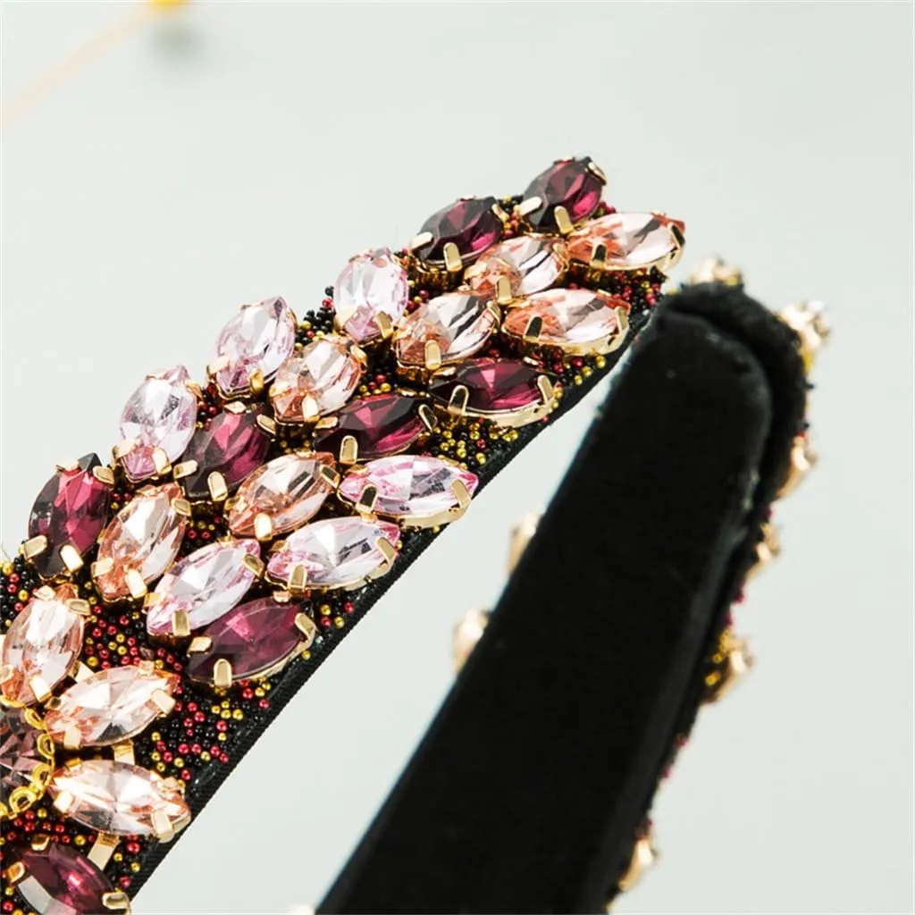 FMURY Rhinestone Pearl Velvet Hair Bands for Women with Small Steel Beads Decorative Hair Accessories