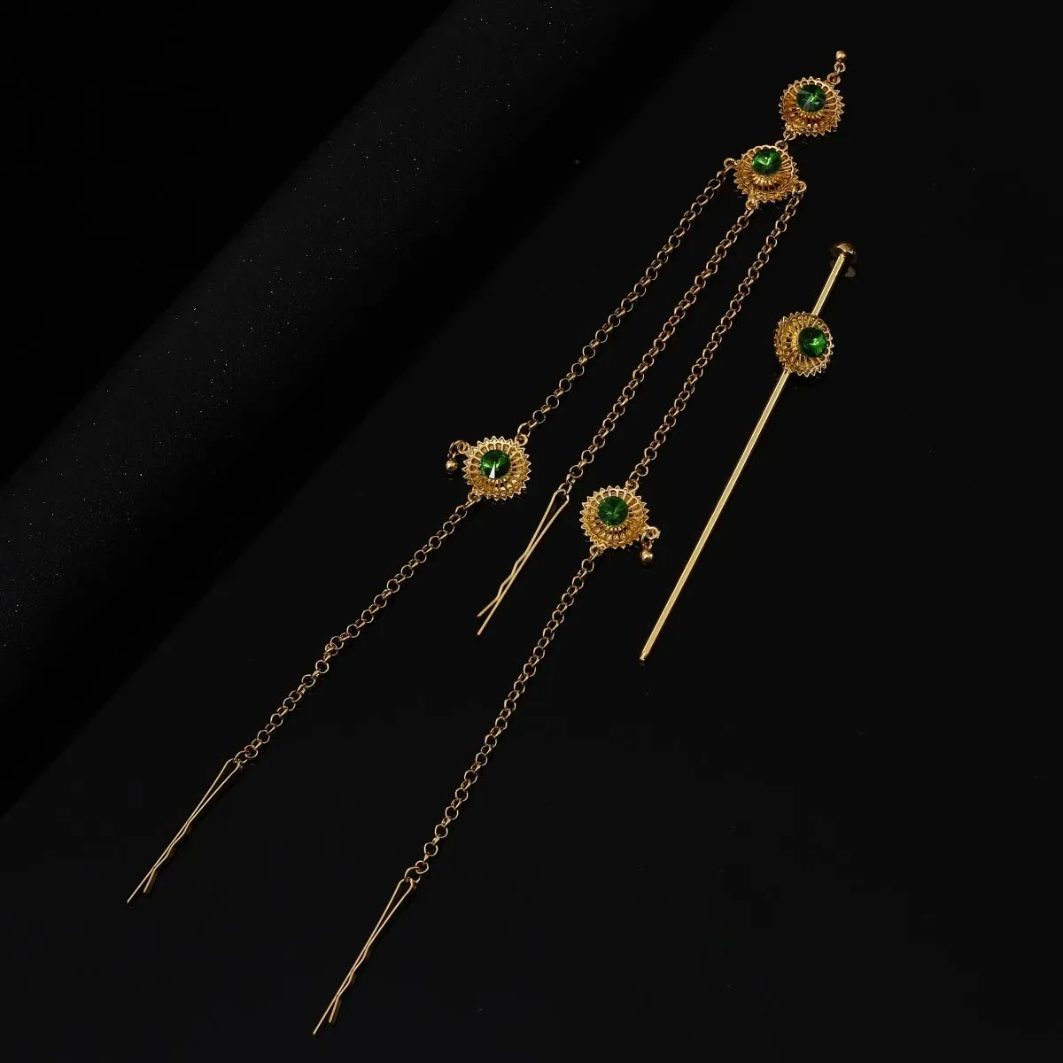 Forehead Pieces Ethiopian Hair Piece Jewelry Habesha Eritrean Head Chain Hairpin (green)