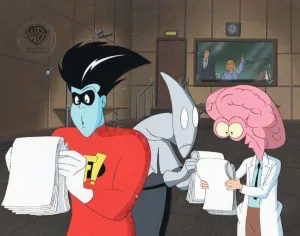 Freakazoid Original Production Cel on Original Production Background: Freakazoid and Lobe