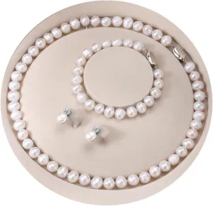 Freshwater Pearl Necklaces Set for Women Includes White Silver Pearl Bracelet and Pearl Diamond Stud Earrings Jewelry Set for Women Men Mother Wife Girlfriend Birthday Wedding Christmas Gifts