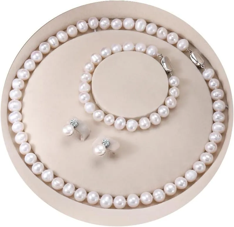 Freshwater Pearl Necklaces Set for Women Includes White Silver Pearl Bracelet and Pearl Diamond Stud Earrings Jewelry Set for Women Men Mother Wife Girlfriend Birthday Wedding Christmas Gifts