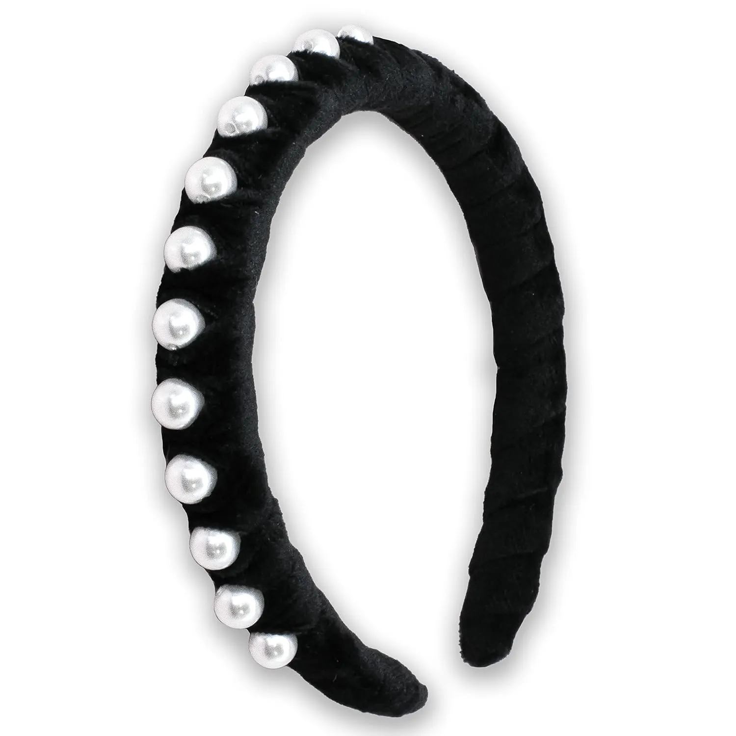 FROG SAC Pearl Headband for Girls, Black Hair Band for Kids, Soft Velvet Girl Headbands, Fancy Braided Head Bands for Children, Cute Braid Hairband Hair Accessories