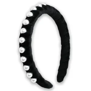 FROG SAC Pearl Headband for Girls, Black Hair Band for Kids, Soft Velvet Girl Headbands, Fancy Braided Head Bands for Children, Cute Braid Hairband Hair Accessories