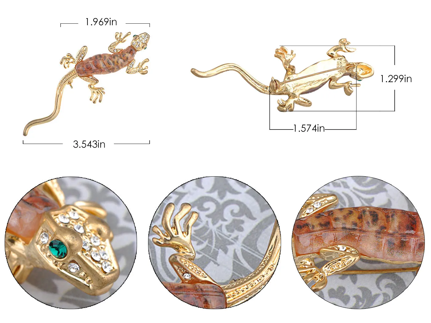 Fun Crawl Gecko Acry Bodied Critter Pin Brooch