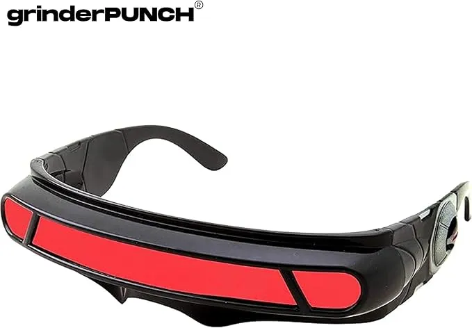 Futuristic Space Alien Cyclops Shield Costume Sunglasses (Black - Red Lens)