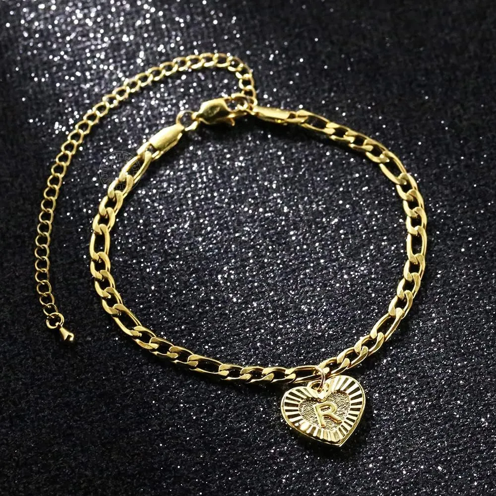 G-O Heart Alphabet Leg Bracelet For Women Gold Color Stainless Steel Summer Friendship Gifts Letter Initial Anklet (M)