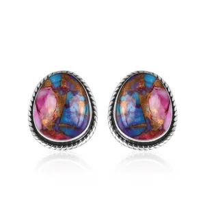 Gemstone Earrings, Gemstone Studs, 925 Sterling Silver Studs, Post Studs, Small Studs, Minimalist Studs, Gift Items, Women Jewelry, Birthday Gift for Her (Mojave Purple Oyster Turquoise)