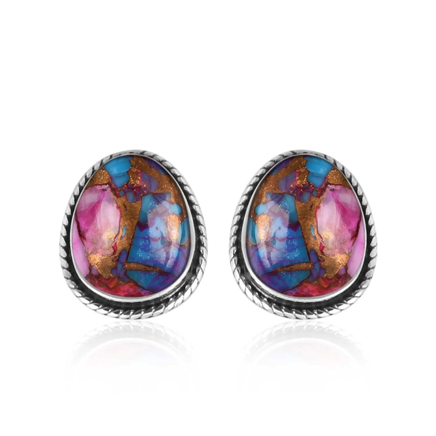 Gemstone Earrings, Gemstone Studs, 925 Sterling Silver Studs, Post Studs, Small Studs, Minimalist Studs, Gift Items, Women Jewelry, Birthday Gift for Her (Mojave Purple Oyster Turquoise)