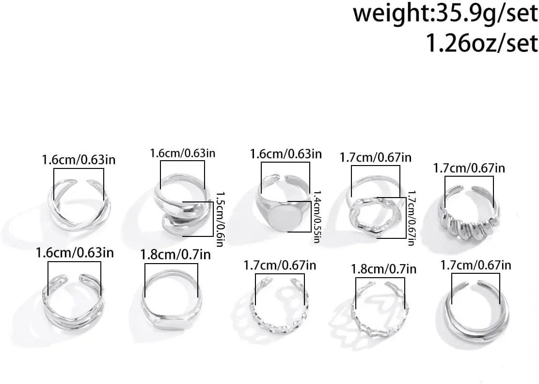 GIGB PBDK Chunky Gold Knuckle Stackable Rings Set for Women Lover,Boho Joint Finger Nail Midi Rings Pack Silver Dome Open Rings Jewelry Accessories