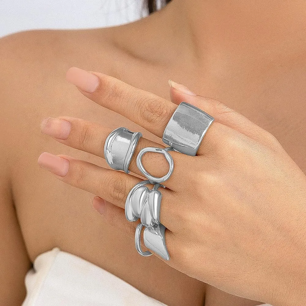 GIGB PBDK Gold Stackable Knuckle Ring Set for Women Dainty Silver Adjustable Dome Rings Vintage Joint Finger Thumb Rings Jewelry Accessories