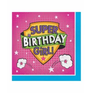 Girl Superhero Happy Birthday Lunch Napkins