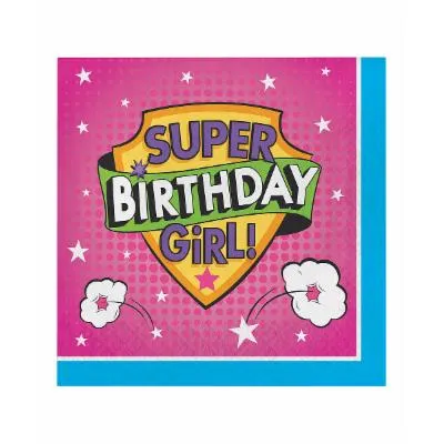 Girl Superhero Happy Birthday Lunch Napkins