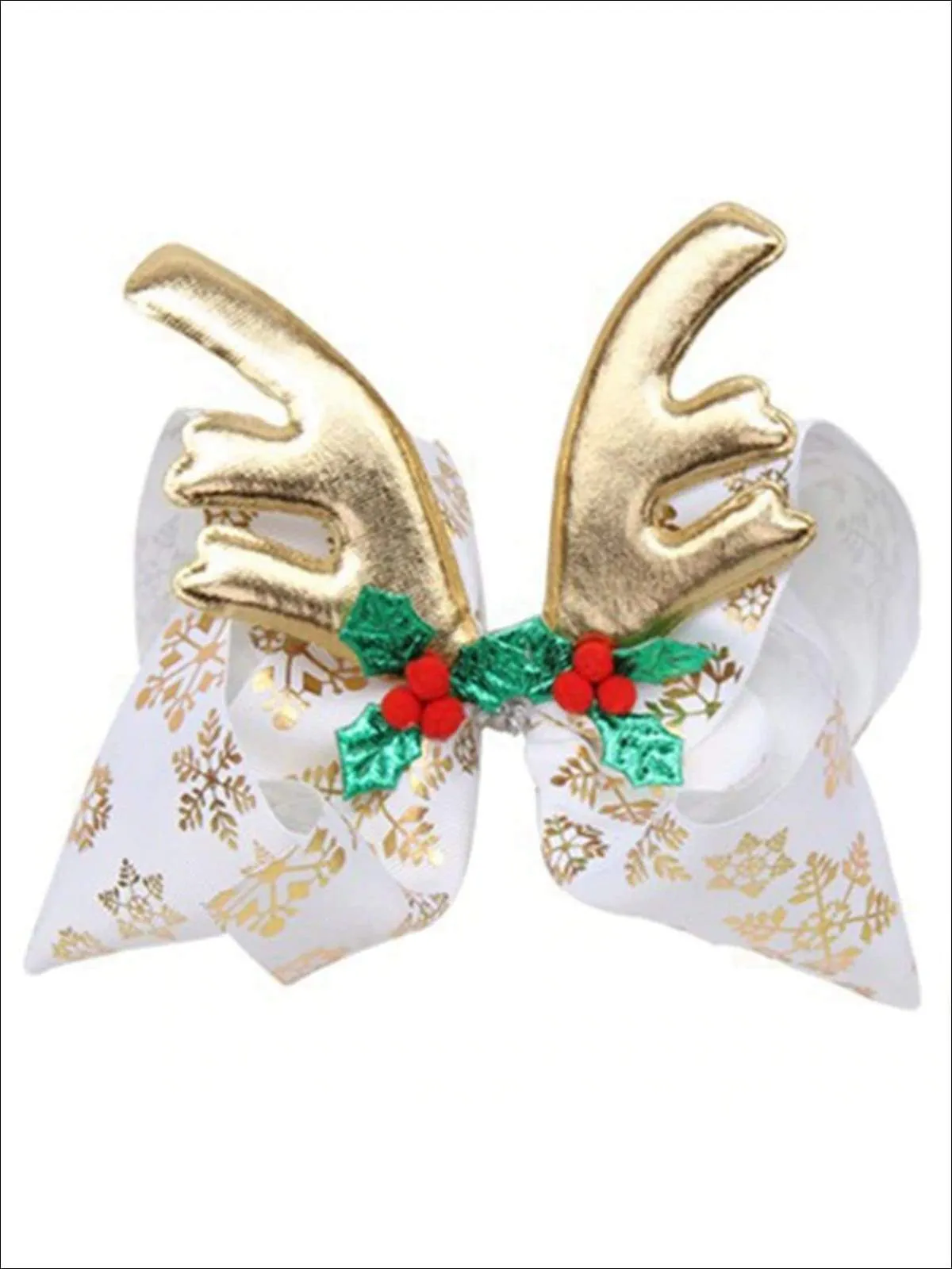 Girls Bow and Reindeer Antler Hair Clip
